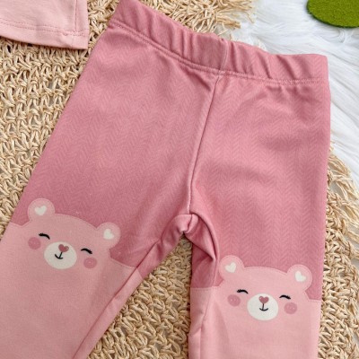Conj. Colete de Pelinho, Blusa Manga Longa Ursinha e Calça Legging - Rose e Off White